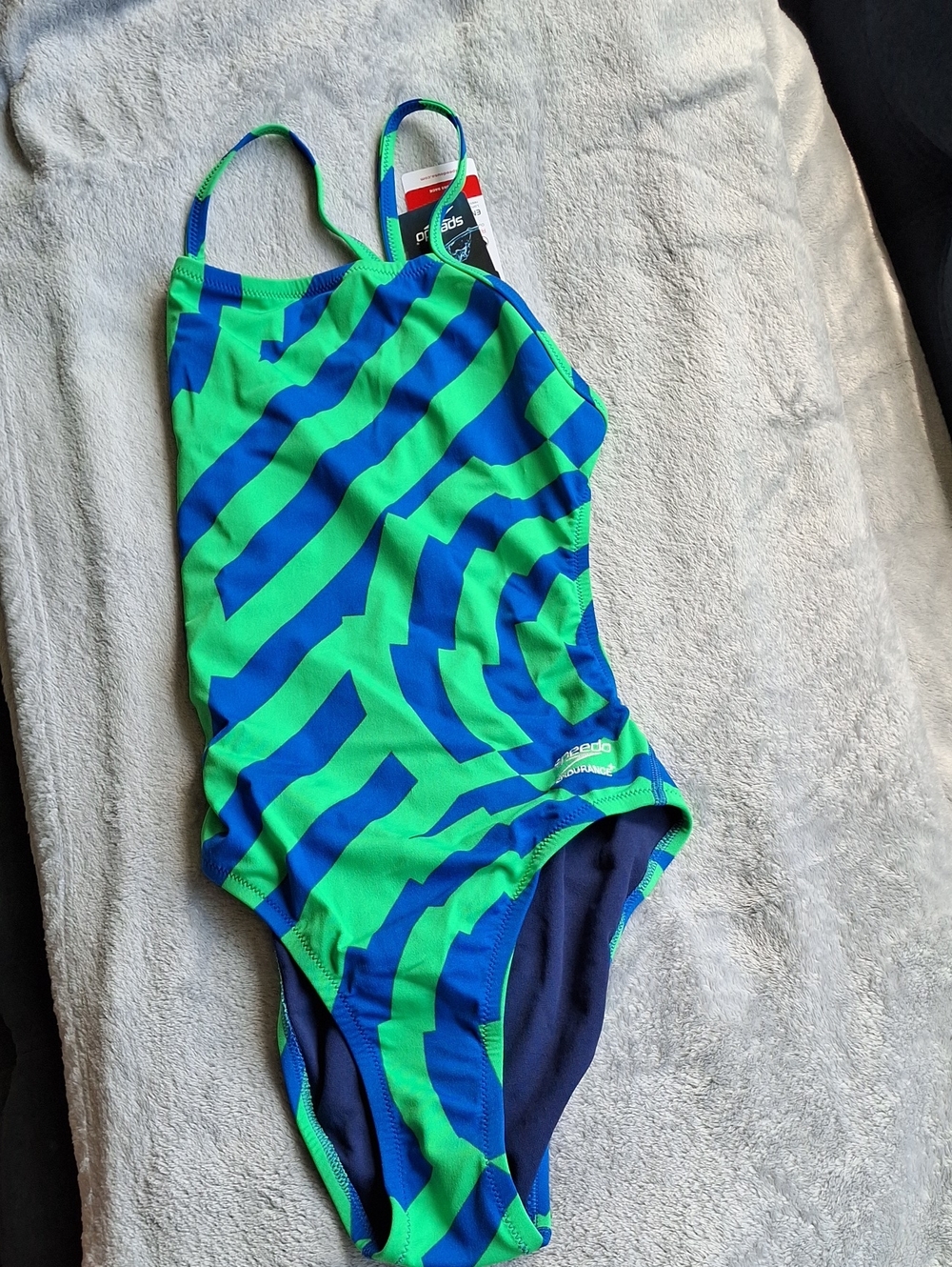 Speedo Green and Blue Striped One-Piece Swimsuit